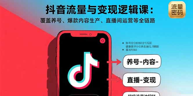 抖音流量与变现逻辑课:覆盖养号、爆款内容生产、直播间运营等全链路-资源宝库
