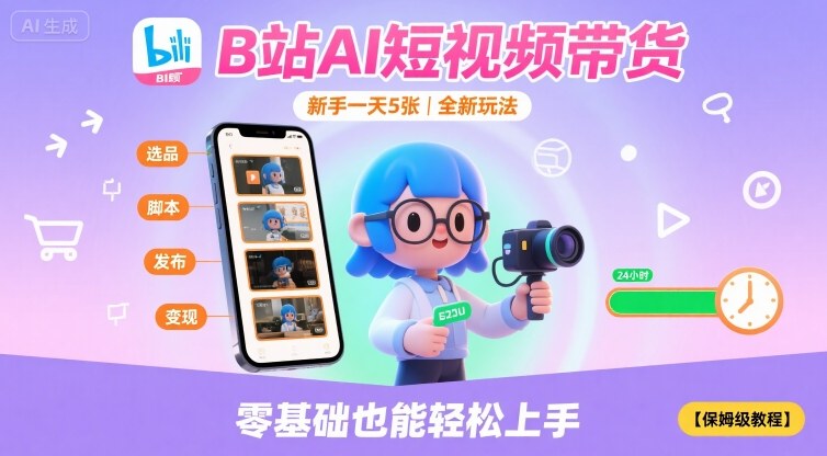 B站AI短视频带货,新手一天5张,全新玩法【保姆级教程】-资源宝库