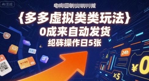 多多虚拟类目玩法，0成本全自动发货，矩阵操作日5张-资源宝库