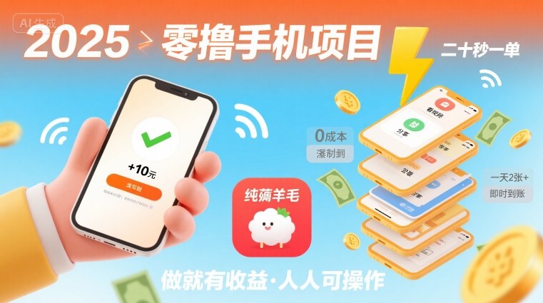 2025年零撸手机项目,二十秒一单,纯薅羊毛 一天2张+做就有-资源宝库