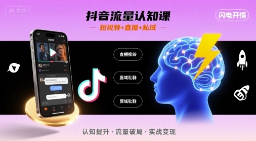 抖音流量认知课,短视频+直播+私域,认知提升,闪电开悟-资源宝库