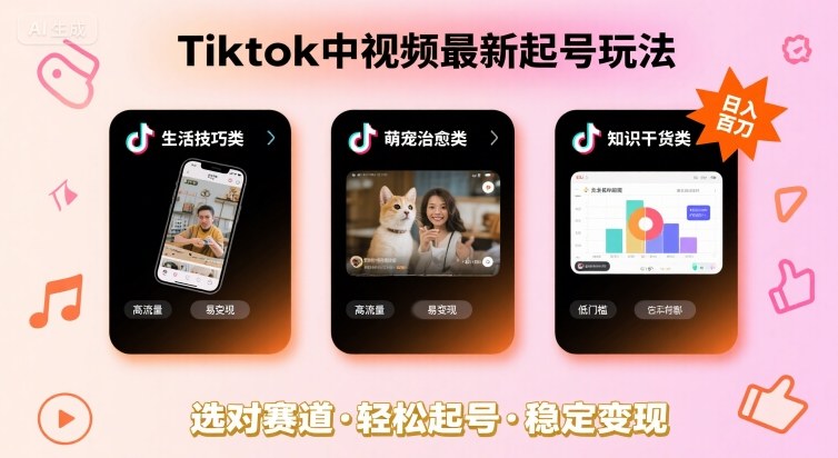 Tiktok中视频最新起号玩法,想要日入百刀,做好这几个赛道就可以了-资源宝库
