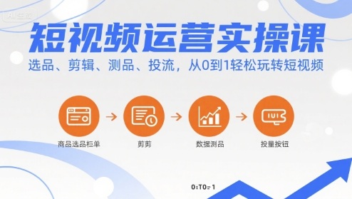 短视频运营实操课，选品、剪辑、测品、投流，从0到1轻松玩转短视频-资源宝库