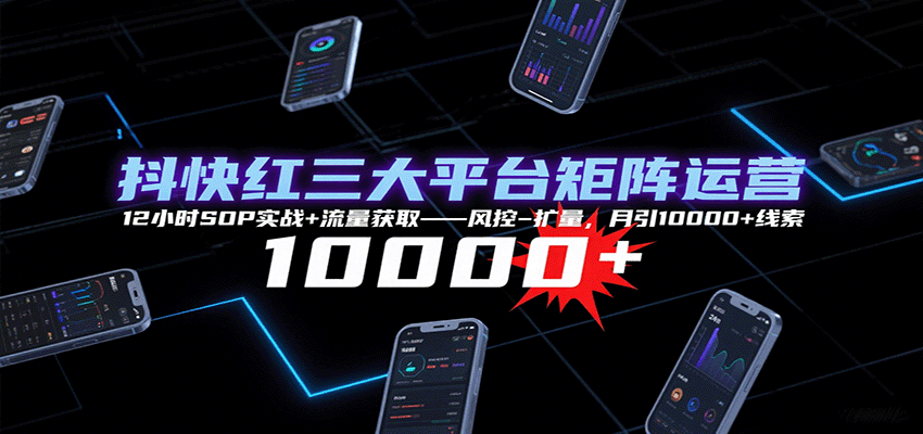 抖快红三大平台矩阵运营,12小时SOP实战+流量获取-风控-扩量,月引10000+线索-资源宝库