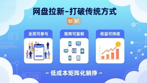 网盘拉新-打破传统方式，低成本矩阵化躺挣，全民可参与、矩阵可复制、收益可持续【揭秘】-资源宝库