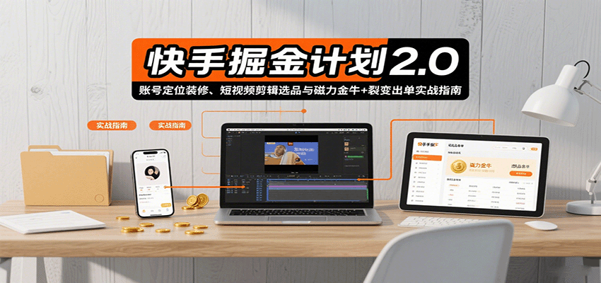 快手掘金计划2.0,账号定位装修、短视频剪辑选品与磁力金牛+裂变出单实战指南-资源宝库