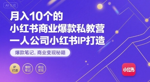 月入10个的小红书商业爆款私教营,一人公司小红书IP打造,爆款笔记,商业变现秘籍-资源宝库