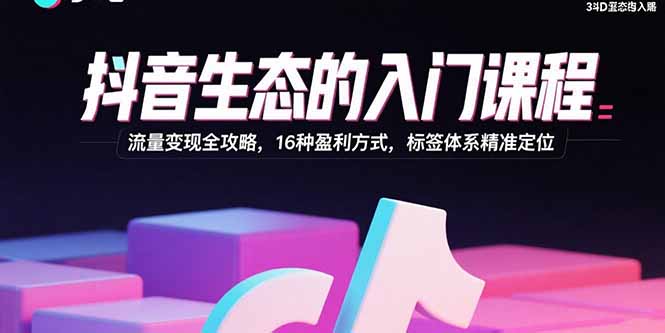 抖音生态的入门课程:流量变现全攻略,16种盈利方式,标签体系精准定位-资源宝库