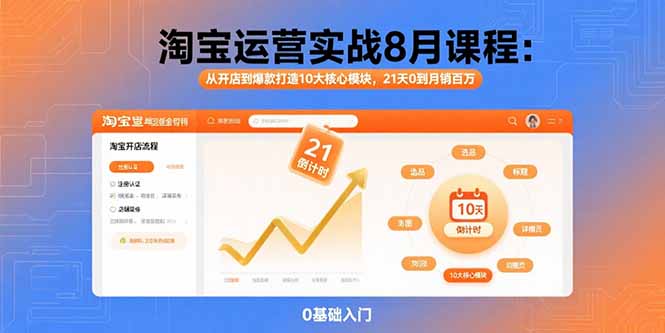 淘宝运营实战8月课程:从开店到爆款打造10大核心模块,21天0到月销百万-资源宝库