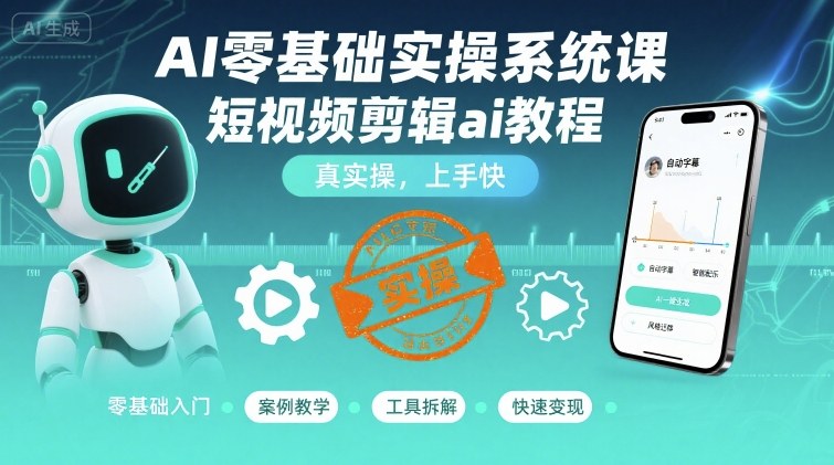 AI零基础实操系统课，短视频剪辑ai教程，真实操，上手快-资源宝库