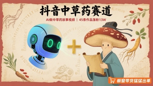 抖音中草药赛道,用AI做中草药故事视频,45条作品涨粉13W,橱窗带货猛猛出单-资源宝库
