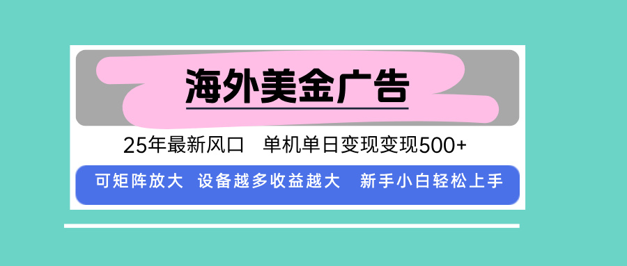 最新海外广告美金，全自动挂机，单机单日500+，可矩阵放大，新手小白轻...-资源宝库