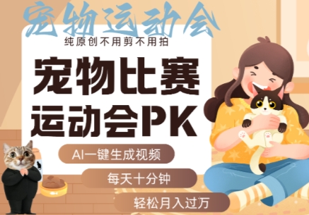 AI一键生成宠物比赛运动会PK视频,纯原创不用剪不用拍,每天十分钟,轻松月入过1W+-资源宝库