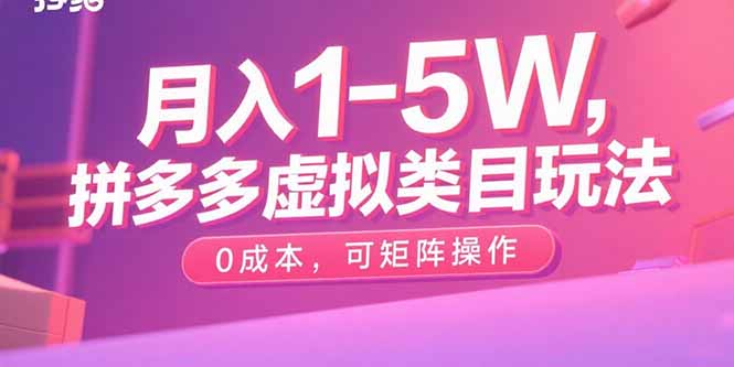 月入1-5W，拼多多虚拟类目玩法，0成本，可矩阵操作-资源宝库