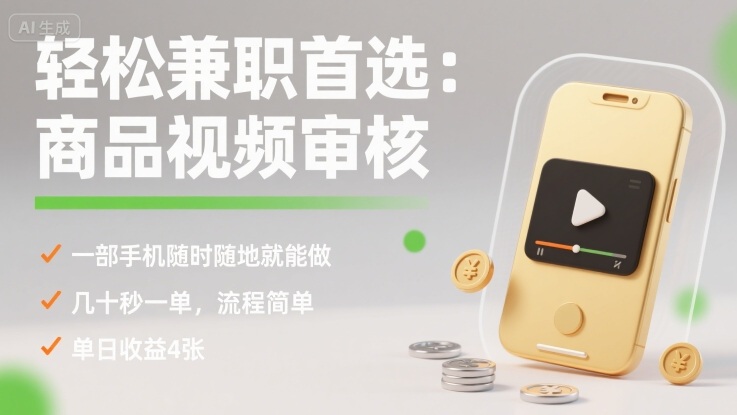 轻松兼职首选:商品视频审核,一部手机随时随地就能做,几十秒一单,流程简单,单日收益4张【揭秘】-资源宝库