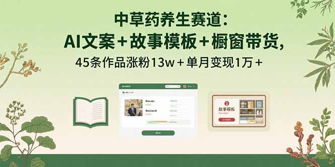 中草药养生赛道:AI文案+故事模板+橱带货,45条作品涨粉13w+单月变现1万+-资源宝库