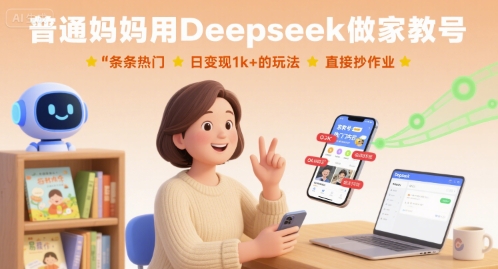 普通妈妈用Deepseek做家教号,条条热门,日变现1k+的玩法,直接抄作业-资源宝库