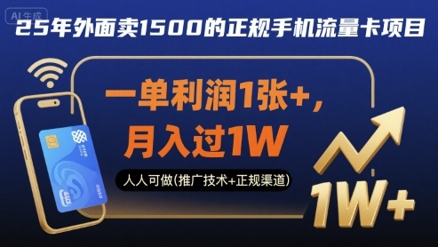 25年外面卖1500的正规手机流量卡项目,一单利润1张+,月入过1W,人人可做(推广技术+正规渠道)【揭秘】-资源宝库