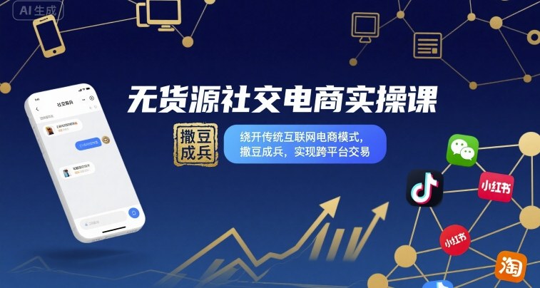无货源社交电商实操课，绕开传统互联网电商模式，撒豆成兵，实现跨平台交易-资源宝库