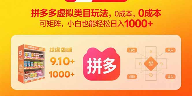 拼多多虚拟类目玩法,0成本,可矩阵,小白也能轻松日入1000+-资源宝库