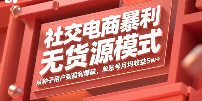社交电商暴利无货源模式：从种子用户到盈利爆破，单账号月均收益5w+-资源宝库