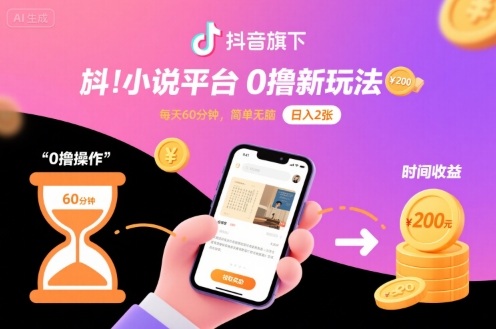 抖音旗下小说平台0撸新玩法，每天挂G60分钟，简单无脑，日入2张【揭秘】-资源宝库
