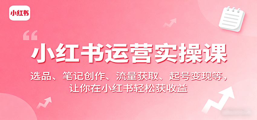 小红书运营实操课:选品、笔记创作、流量获取、起号变现等,让你在小红书轻松获收益-资源宝库