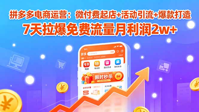 拼多多电商运营:微付费起店+活动引流+爆款打造 7天拉爆免费流量月利润2w+-资源宝库