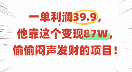一单利润39.9，有人靠这个变现几十个，偷偷闷声发财的项目-资源宝库