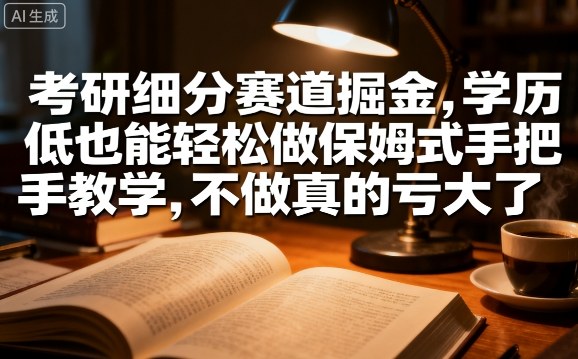 考研细分赛道掘金，日入1k+，学历低也能轻松做保姆式手把手教学，不做真的亏大了【揭秘】-资源宝库