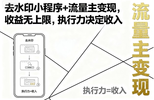 去水印小程序+流量主变现，收益无上限，执行力决定收入-资源宝库