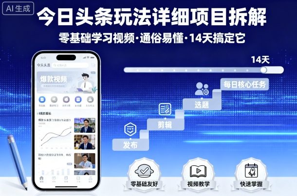 今日头条玩法详细项目拆解,零基础学习视频 通俗易懂 14天搞定它-资源宝库