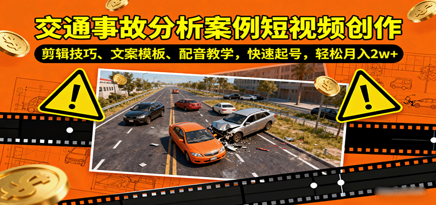 交通事故分析案例短视频创作,剪辑技巧、文案模板、配音教学,快速起号,轻松月入2w+-资源宝库