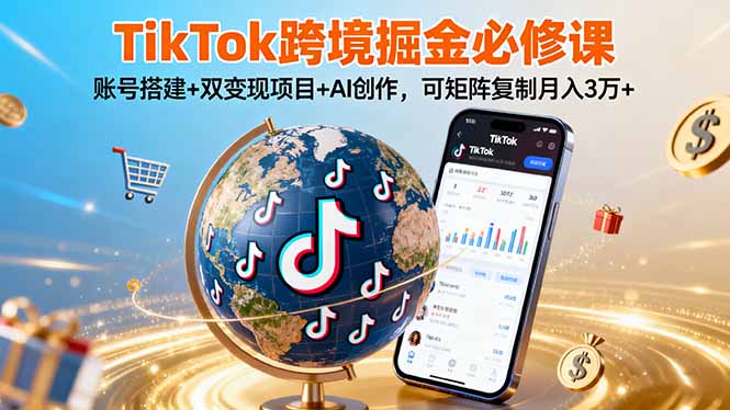 TikTo跨境掘金必修课,账号搭建+双变现项目+AI创作,可矩阵复制月入3万+-资源宝库