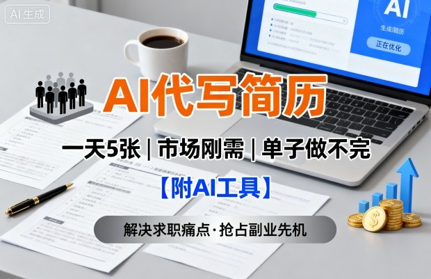 AI代写简历,一天5张,今年找工作难,市场刚需,单子做不完【附AI工具】-资源宝库