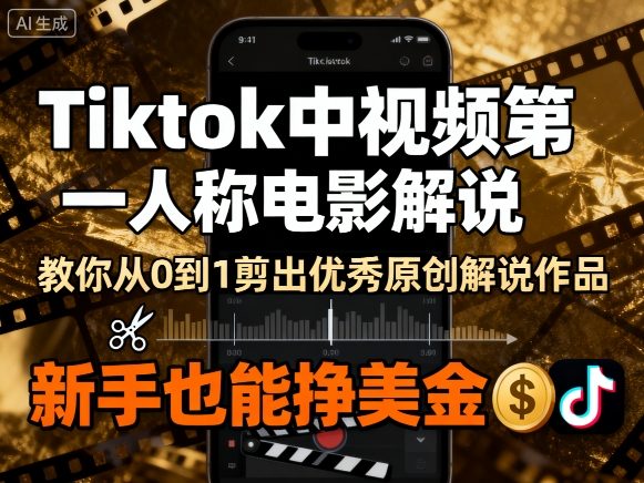 Tiktok中视频第一人称电影解说，教你从0到1剪出一个优秀的原创解说作品，新手也能挣美金-资源宝库