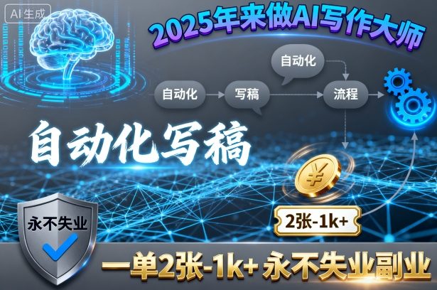 2025年来做AI写作大师，自动化写稿，一单2张-1k+，永不失业副业-资源宝库