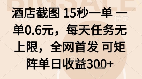 酒店截图项目，15秒一单，一单0.6米，每天任务无上限，全网首发可矩阵单日收益3张+【揭秘】-资源宝库