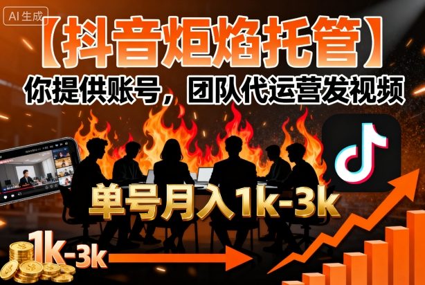 【抖音炬焰托管】你提供账号，团队代运营发视频，单号月入1k+【揭秘】-资源宝库