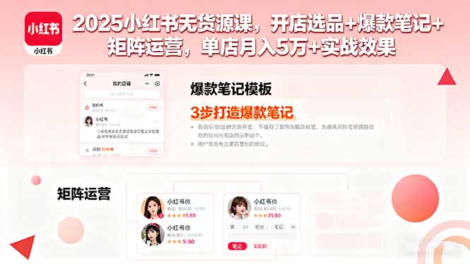 2025小红书无货源课,开店选品+爆款笔记+矩阵运营,单店月入5万+实战效果-资源宝库