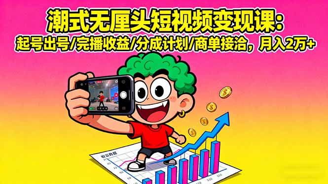 潮式无厘头短视频变现课：起号出号/完播收益/分成计划/商单接洽，月入2万+-资源宝库
