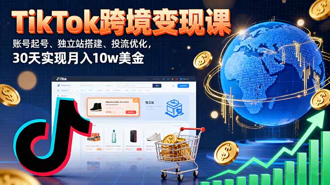 TikTok跨境变现课：账号起号、独立站搭建、投流优化，30天实现月入10w美金-资源宝库