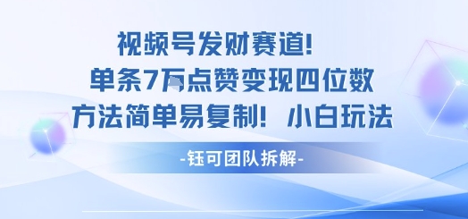 视频号发财赛道单条7W点赞变现四位数方法简单易复制小白玩法-资源宝库