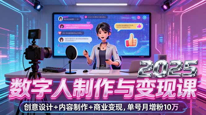 2025数字人制作与变现课，创意设计+内容制作+商业变现，单号月增粉10万+-资源宝库
