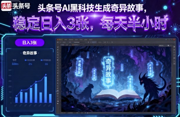 头条号AI黑科技生成奇异故事,稳定日入3张,每天半小时-资源宝库