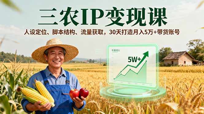 三农IP变现课,人设定位、脚本结构、流量获取,30天打造月入5万+带货账号-资源宝库