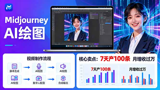 AI绘图照片开口说话视频制作:Midjourney+数字人,7天产100条月增收过万-资源宝库