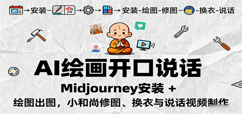 AI绘画开口说话,Midjourney安装 + 绘图出图,小和尚修图、换衣与说话视频制作-资源宝库