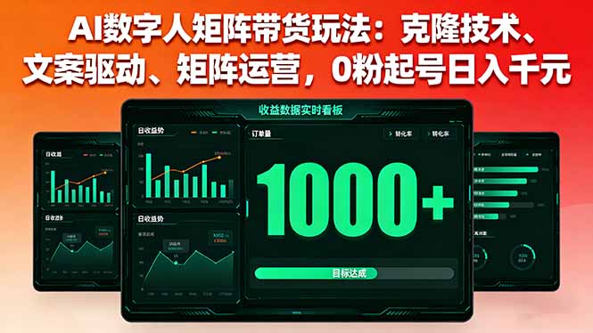 AI数字人矩阵带货玩法：克隆技术、文案驱动、矩阵运营，0粉起号日入千元-资源宝库