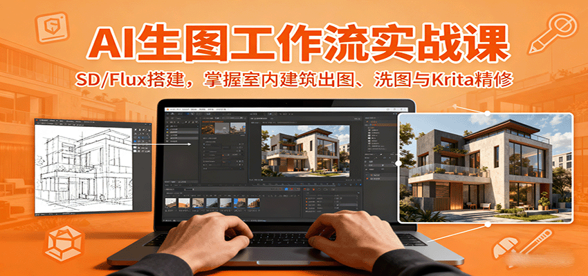 AI生图工作流实战课：SD/Flux搭建，掌握室内建筑出图、洗图与Krita精修-资源宝库